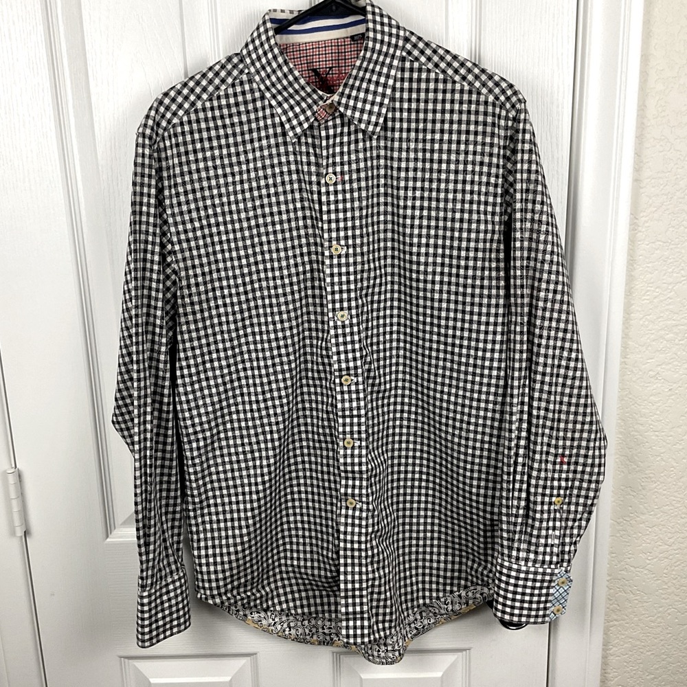 Robert Graham X Men’s Black & White Small Checkered Long Sleeve Button Up Size M